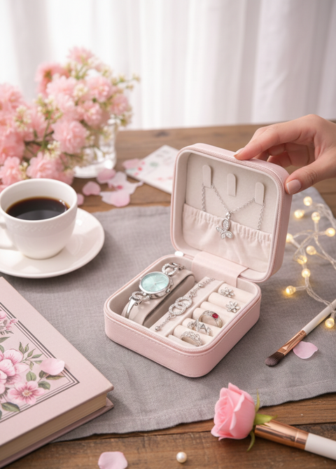 Luxury Velvet Jewelry Travel Box | Compact Jewelry Case for Women