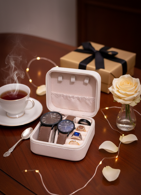 Luxury Couple Watch & Rings Gift Set with Elegant Jewelry Box ⌚💍