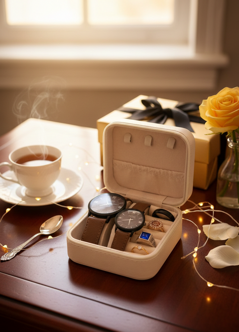 Luxury Couple Watch & Rings Gift Set with Elegant Jewelry Box ⌚💍