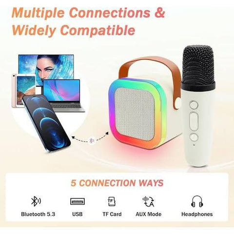 K12 Mini Karaoke Machine - Portable Bluetooth Speaker with Wireless Mic